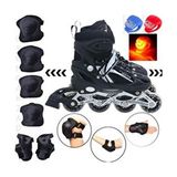 Depomiks Avm Işıklı Ayarlanabilir Çocuk Pateni Siyah 4 Tekerlekli Dizlik Dirseklik Koruyucu Set + LED Fener Hediyeli - 30-33
