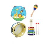 Depomiks Avm Montessori Müzik Ritim Seti Klisefon- Ahşap Zilli Tef - Zilli Marakas Müzik Aletleri