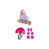 Depomiks Avm Unisex Pembe Metal Paten Seti Ayarlanabilir Kask Dizlik Bileklik Dirseklik 4 Tekerlek Özellikli - 34 - 37