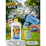 Depomiks Pilli Işıklı Köpük Tabancası Mavi + 500 ml Baloncuk Likiti 2 Parça Eğlenceli Oyun Aracı