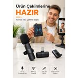 Depozee Kablosuz Yaka Mikrofonu Usb-C Lightning Uyumlu Tak Çalıştır Telefon Video Ses Kayıt Seti