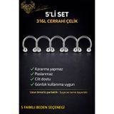 depozoom 316L Cerrahı Çelik 5'li set Halka Dudak Burun Kulak Kıkırdak Piercing