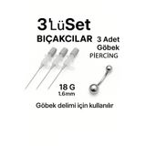 depozoom Kanül İntraket Gri 3 adet Göbek delim iğnesi 3 adet 316L piercing 1,6X12 mm
