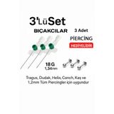 depozoom Kanül İntraket YEŞİL 3 adet Kulak delim iğnesi 3 adet 316L piercing 1,2x12 mm