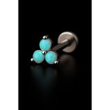 depozoom Titanyum Flatback Tragus Helix Conch Flat kıkırdak Mavi Opal 3 Taş 7mm Piercing 100%TT-20