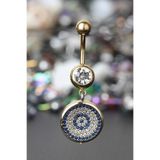 depozoom Yeni Sezon 316L Cerrahi Çelik Özel Üretim Sallantılı Zirkon Taş Nazar Boncuğu Göbek Piercing Gold