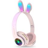 Deppo Trend 6 Saat Uzun Kullanım Micro Sd/bluetooth Tavşan Kulak Renkli Işıklı Rgb Kulaküstü Kablosuz Kulaklık - Pembe
