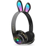 Deppo Trend 6 Saat Uzun Kullanım Micro Sd/bluetooth Tavşan Kulak Renkli Işıklı Rgb Kulaküstü Kablosuz Kulaklık - Siyah