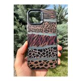 Deppo Trend iPhone 14 Plus ile Uyumlu Kılıf Leopar Desenli Kahverengi Çizgili Metalik Hassas Tuş Butonlu Kamera Kenarları Yükseltilmiş Çıkıntılı Korumalı Arka Kapak