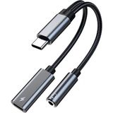Deppo Trend iPhone 15 Pro 15 Plus 15 Pro Max Samsung Xiaomi Uyumlu Type-C Kulaklık Çevirici Şarj Dönüştürücü Bluetooth Gerektirmez Örgü Kablo - Gri