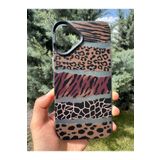 Deppo Trend iPhone 16 ile Uyumlu Kılıf Leopar Desenli Kahverengi Çizgili Metalik Hassas Tuş Butonlu Kamera Kenarları Yükseltilmiş Çıkıntılı Korumalı Arka Kapak