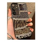 Deppo Trend Samsung Galaxy S24 Ultra ile Uyumlu Kılıf Leopar Desenli Kahverengi Çizgili Metalik Hassas Tuş Butonlu Kamera Kenarları Yükseltilmiş Çıkıntılı Korumalı Arka Kapak