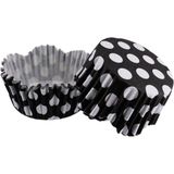 Depposite Cupcake Kalıbı Pet Kapsül Dalgalı Kek Kalıbı 65X38 mm - 100 Adet Puantiyeli Siyah 3.8x6.5 cm