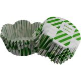 Depposite Cupcake Kalıbı Pet Kapsül Dalgalı Kek Kalıbı 65X38 mm - 100'LÜ Beyaza Yeşil Kare Desen