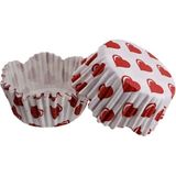 Depposite Dalgalı Cupcake Kalıbı 65 x 38 mm - 100'lü Beyaza Kırmızı Kalp Desenli 3.8 cm
