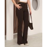 Deq Fashion Kadın Yüksek Bel Likralı Ispanyol Paça Jean Pantolon - Acı Kahve - 34