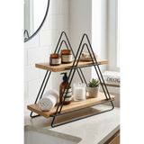 DEQQU Apex 50x16x50cm Ahşap Metal İki Katlı Tezgah Üstü Mutfak Rafı Banyo Rafı Baharatlık