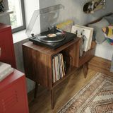 DEQQU Pera 44X78CM Ahşap Retro Pikap Sehpası, Metal Raflı Plak Organizer, Plak Düzenleyici, Plak Dolabı - Ceviz