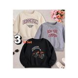 Derays Kahve-Ekru-Gri Üçlü Bisiklet Yaka Motor Baskılı Erkek Çocuk Sweatshirt