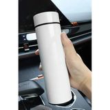 Derece Göstergeli Çelik Termos Pili Değişebilen Kamp,Araç,Ofis Süzgeçli Yeni Nesil Akıllı Mug - 500 ml - Beyaz