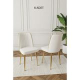 Deren Home Ada Gold 6 Adet Silinebilir Baby Face Kumaş Metal Ayak Mutfak Salon Sandalyesi - Krem - Altın