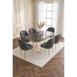 Deren Home Asil Gold Serisi 90X168 Mdf Lak Panel Masa Metal Ayak Yemek Mutfak Takımı+6 Adet Sandalye - Antrasit