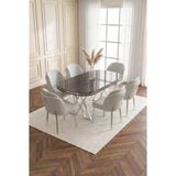 Deren Home Asil Gümüş Serisi 90X168 Mdf Lak Panel Masa Metal Ayak Yemek Mutfak Takımı +6 Adet Sandalye - Gri