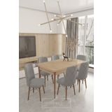 DEREN HOME Astera Serisi 80X130 Açılır Masa +6 Adet Gri Baby Face Silinebilir Kumas Sandalye