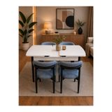 DEREN HOME Calvin Serisi 80x130 Açılabilir Masa 4 Adet Silinebilir Sandalye Masa Takımı Metal İskelet Koyu Gri