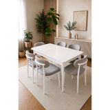 DEREN HOME Calvin Serisi 80x130 Açılabilir Masa 6 Adet Silinebilir Sandalye Masa Takımı Metal İskelet GRİ