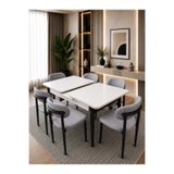 DEREN HOME Calvins Serisi 80x130 Açılabilir Masa 6 Adet Silinebilir Sandalye Masa Takımı Metal İskelet GRİ