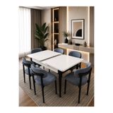 DEREN HOME Calvins Serisi 80x130 Açılabilir Masa 6 Adet Silinebilir Sandalye Masa Takımı Metal İskelet KOYU GRİ