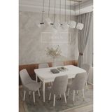 Deren Home Felix Serisi Babyface Kumaş 80X132 Açılabilir Mdf Masa Mutfak Salon Takımı 6 Adet Sandalye - Gri