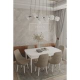 Deren Home Felix Serisi Babyface Kumaş 80X132 Açılabilir Mdf Masa Mutfak Salon Takımı 6 Adet Sandalye - Kahverengi