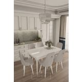DEREN HOME Fier Serisi Mutfak ve Salon Yemek Masası Takımı + 6 Adet Açık gri Sandalye