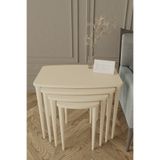 DEREN HOME Luxury Serisi, 1.sınıf Sehpa Takımı MDF 4'lü Zigon Sehpa Takım, Krem Sehpa Krem Gürgen Ayak