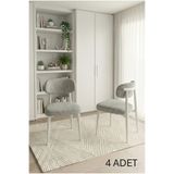 DEREN HOME Polly Serisi 4 Adet GRİ Mutfak Cafe Yemek Odası Sandalyesi Beyaz Metal İskelet Silinebilir Kumaş