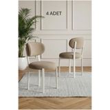DEREN HOME Pufy Serisi 4 Adet Mutfak Salon Sandalyesi Baby Face Kumaş Silinebilir Metal İskelet kapıcıno
