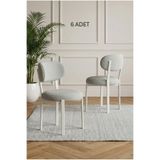 DEREN HOME Pufy Serisi 6 Adet Mutfak Salon Sandalyesi Baby Face Kumaş Silinebilir Metal İskelet AÇIK GRİ