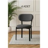 DEREN HOME Pufys Serisi 4 Adet Mutfak Salon Sandalyesi Baby Face Kumaş Silinebilir Metal İskelet Koyu Gri