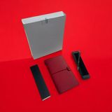 Deri 3 Içli Defter ve Kalem Seti Düz - Çizgili - Kareli Lastik Kilitli - Alizarin Kırmızı