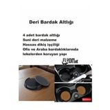 Deri Bardak Altlığı 4 Adet Bardak Altlığı Yuvarlak Tasarım Ofiste Evde Masanızı Tamamlayıcı Bardak