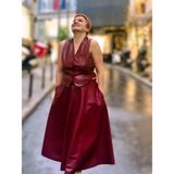 Deri Cepli Kloş Uzun Etek - Bordo - 2XL