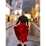 Deri Cepli Kloş Uzun Etek - Kırmızı - 3XL
