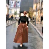 Deri Cepli Kloş Uzun Etek - Taba - S