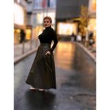 Deri Cepli Kloş Uzun Etek - Yeşil - 3XL