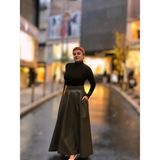 Deri Cepli Kloş Uzun Etek - Yeşil - S