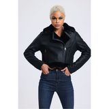 Deri Crop Ceket, 54 Cm, Sportif & Outdoor Görünüm, Kürklü - 112422 - Siyah
