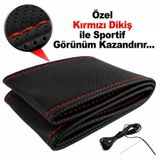 Deri Direksiyon Kılıfı Sarmalı Noktalı Kırmızı