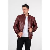 Deri Effect Erkek Kolej Model Hakiki Deri Ceket - 2XL - Bordo